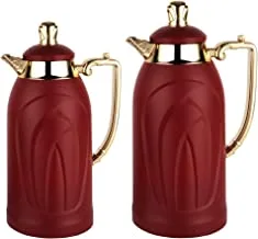 Al Saif Mila 2 Pieces Coffee And Tea Vacuum Flask Set, Color: Matt Red, Size: 1.0/0.7 Liter