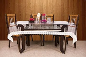 Kuber Industries Pvc 6 Seater Transparent Dining Table Cover - White