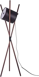 Contemporary Style Floor 1 Lamp E27 Walnut Wood/Black Shade Ml999-2B