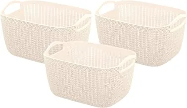 Kuber Industries Unbreakable Plastic 3 Pieces Multipurpose Medium Size Flexible Storage Baskets/Fruit Vegetable Bathroom Stationary Home Basket with Handles (Cream)