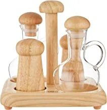Billi Glass Oil & Vinegar Bottle With Wooden Cover- Wooden Salt & Pepper Shakers With Wooden Stand Gw-618