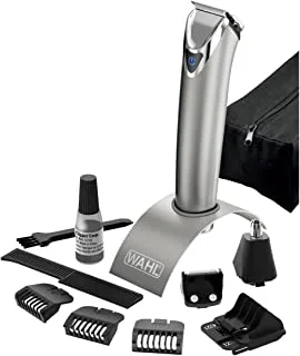 WAHL Lithium Ion Stainless Steel Trimmer | Worldwide Voltage | LED Battery Indicator and Accessories - Professional Grade Hair Grooming Kit | Beard Trimmer for Men (9818-727)