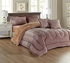 Warm And Fluffy Winter Velvet Fur Reversible Comforter Set, King Size (220 X 240 Cm) 6 Pcs Soft Bedding Set, Over Sized Rose Floral Design, Jsnh-3, Blue