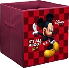 Kuber Industries Disney Mickey Mouse Print Non Woven Fabric Foldable Large Size Storage Cube Toy, Books, Shoes Storage Box With Handle (Maroon), Pack of 1
