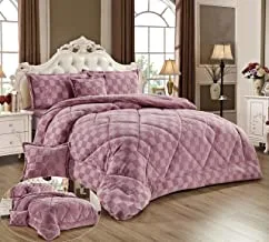 Warm and Fluffy Winter Velvet Fur Comforter Set, King Size (220 X 240 Cm) 6 Pcs Soft Bedding Set, Floral And Solid Color Design, Mix1, Multi Color-6