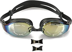 Hirmoz السباحة Goggle VEMON عدسة عاكسة نظارات رؤية واسعة degisn ، ضبط حزام أوتوكليب. فنجان عين وحزام من السيليكون 3 أحجام لجسور الأنف