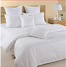 Deyarco Hotel Linen Klub Single Comforter 4pc Set, 100% Cotton 250Tc Sateen 1cm Stripe, Filling: 250gsm Hollow Non Siliconized Fiber, Size: 160x240cm, White