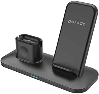 Porodo 3 in 1 Charging Station 7.5W/10W for iPhone/Apple Watch/Airpods - Black