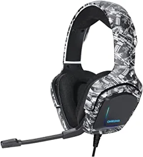 Onikuma K20 Grey Gaming Headset With Surround Sound Ps4 Headphones With Mic Works With Xbox One Pc,Rgb Lightweight Soft Earmuffs & Volume Control, Middle, Wired