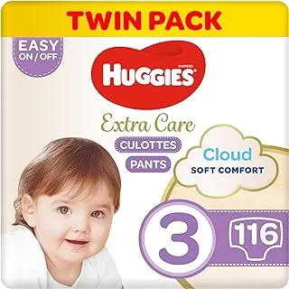 Huggies, Extra Care Culottes, Size 3, 6-11 kg, Twin Jumbo Pack, 116 Diaper Pants