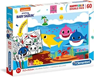 Clementoni Puzzle Baby Shark Double-Face with Coloring Side (33.5 x 23.5 CM) , for Ages 5+ Years Old