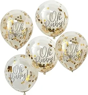 Gingerray About To Pop! Oh Baby Confetti Party Balloons 5-Pieces, 12-inch Diameter, Gold
