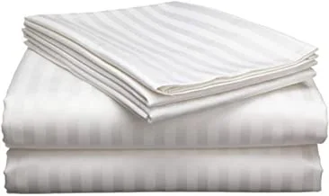Soft Comfort 115gsm بوليستر ساتان 1 سم طقم ملاءة سرير مخططة 3 قطع - أبيض جودة فائقة النعومة ، الحجم: مزدوج 220 × 240 سم + 2 كيس وسادة 50 × 75 سم