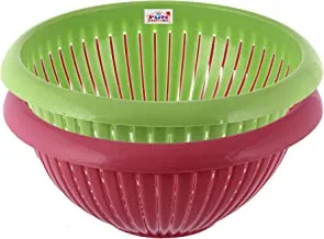 Fun Homes Payal Baskets for Fruits and Vegetables, Multipurpose and Handy Storage Basket Unbreakable Round Plastic Basket (Pink & Green)-Pack of 2-FHUNH15215