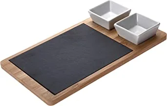 Cuisine Art Bamboo 3Pcs Serving Slate With Handle Home Basics Slate Serving Tray With Handles, Gourmet Board With Natural Edge For Cheese, Appetizer, Baked Goodies, Dry Fruits Cbb1209
