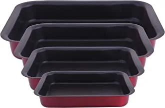 Al Saif Vetro Classic 4 Pieces Non Stick Rectangular Baking Pan Set, 29,37,41,45 Cm, Wine Red