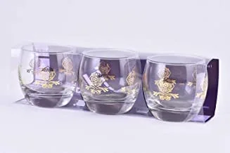 مجموعة أكواب زجاجية من الوستارية تعريشة ذهبية / 3 قطع