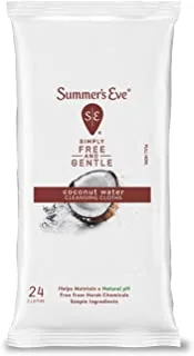 Summer's Eve Simply Cloths | Coconut Water | 24Count | Pack of 1 | pH Balanced, Free from Harsh Chemicals & Dyes