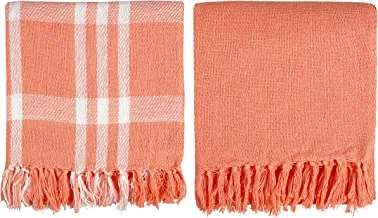 Krp Home Set Of 2 Home Décor Rustic Couch Sofa Chair Bed Plaid Throw Blanket With Fringes | Soft Warm Cozy Light Weight For Travelling In All Season | 100% Cotton, Brick, 127X154 Cm