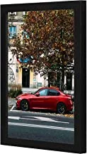 LOWHA red sport car under tree Wall art wooden frame Black color 23x33cm By LOWHA