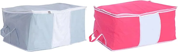 Kuber Industries Storage Bag For Comforters, blankets|Clothes Organizer|Foldable Blanket Storage|Underbed Storage Bag|Set Of 2 Pcs (Grey & Pink)