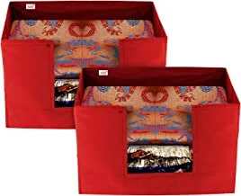 منظم خزانة ملابس غير منسوج من فان هومز من قطعتين - منظم ملابس وقمصان بمقبض (أحمر) - FunHOME11435