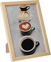 LOWHA Four Assorted-color Mugs Filled With coffee Wall Art with Pan Wood framed Ready to hang for home, bed room, office living room Home decor hand made wooden color 23 x 33cm By LOWHA