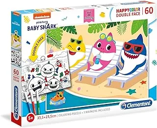 Clementoni Baby Shark Puzzle Double Face Coloring II - 60-Piece Puzzle Set for Kids with 3 Markers
