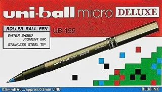 Uni-ball UB155 Micro Deluxe Rollerball Pen Ultra Fine 0.5mm Tip 0.2mm Line Blue Ref UB155BLU [Pack of 12]