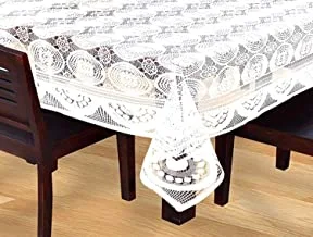 Kuber Industries Circle Design Cotton 6 Seater Dining Table Cover (White)-Kubmart2713