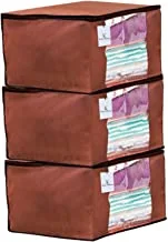 Kuber Industries 3 Piece Non Woven Fabric Saree Cover Set with Transparent Window, Extra Large, Dark Brown-CTKTC23722