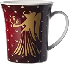 كوب شاي وقهوة مطبوع عليه علامة زودياك من البورسلين الضحل ، أحمر ، BD-MUG-VIR