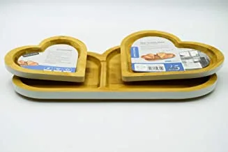Tessie & Jessie 3-Piece Wooden Heart Shape Snacks Plate Set, Brown