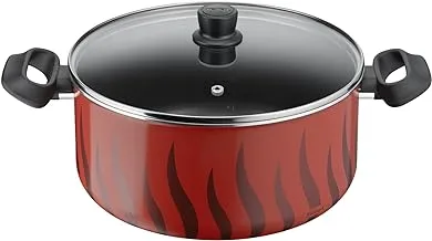 TEFAL Tempo Flame Casserole 30 cm Cooking Pot with Lid, Safe non stick coating, Made in France, Aluminium, C3045485