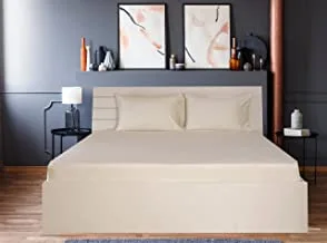 ملاءة سرير مغطاة من الكتان كوين للفندق قطعة واحدة ، 100٪ قطن 250tc صندوق دوبي ساتين ، الحجم: 180x200 + 30 سم ، أوف وايت