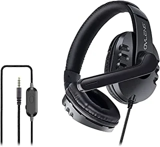 Ovling Ov-P3 3.5mm Wired Gaming Headset, Portable Surround Sound System Headset With Rotating Mic Replacement For Ps4/Phone/Laptop/Pc, Black