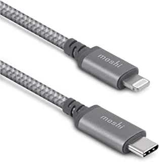 Moshi Integra™ USB C Cable to Lightning 4 ft/1.2 m, MFi Certified, PD Fast Charge to 30W, Ballistic Nylon Braided, for iPhone 11/XR/XS/8/8Plus/iPad [for Use of USB C Charger], Titanium Gray