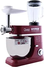 JANO 7L 1200W Electric Stand Mixer 5 in 1 (Meat Grinder, Grinder Head with Sausage Maker, 1.5L Glass Blender, Pasta Maker, Coffee Grinder) 6 Speed Control S/S Bowl, Red JN1214 2 Years warranty