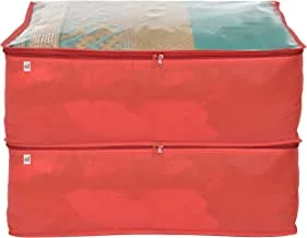 Fun Homes Non Woven 9 Inch Height Transparent Ghagra, Saree, Lahenga Cover And Wardrobe Organizers, Storage Bag For Clothes-Pack of 2 (Red)