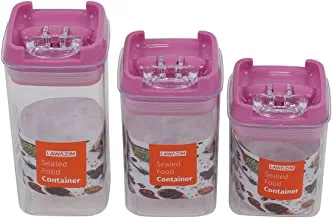 Lawazim 3-Piece Sealed Food Container (S-M-L) - Square Pink