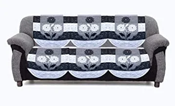 Kuber Industries Side Flower Cotton 3 Seater Net Sofa Slip Cover, 70 x 29, Set of 2, Black and White