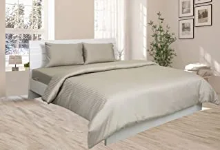 Deyarco Hotel Linen Klub King Comforter 7Pc Set, 100% Cotton 250Tc Sateen 1Cm Stripe, Filling: 250Gsm Hollow Non Siliconized Fiber, Size: 240X260Cm , Stone