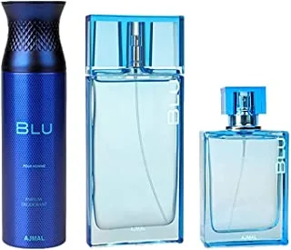 Ajmal Blu Gift Set For Men, Perfume 90ml, Cologne 100ml, Body Deodorant 200ml