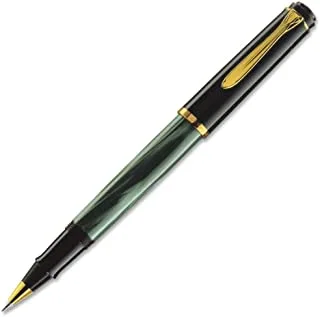 بيليكان كلاسيك R200 قلم حبر سائل أسود ورخامي أخضر بحافة ذهبية | هدية محاصر | 6370
