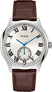 GUESS Men's Quartz Watch with Analog Display and Leather Strap W1075G4