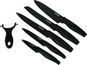 Winsor Non Stick Knife 6 pcs Set-Ceramic Peeler | Chef Knife | Bread Knife | Slicer knife | Utility knife | Paring knife- Black