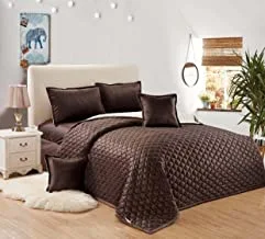 Double Sided Velvet Comforter Set For All Season, 4 Pcs Soft Bedding Set, Modern Geometric Quaterfoil Cloud Stitched Design, Dual Color, Single Size 160 x 210 Cm