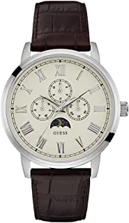 GUESS Men'S Brown/Beige Dial Leather Band Watch - W0870G1,
