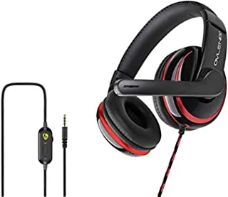 Ovleng P4 3.5mm Gaming Headset Over Ear Headphones E-Sports Earphone مع ميكروفون عقال قابل للتعديل للكمبيوتر المحمول المكتبي مع كابل التحكم في مستوى الصوت (أسود / أحمر) -OV-P4 ، متوسط