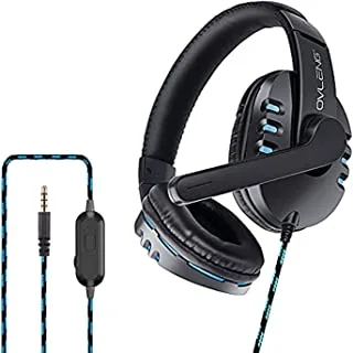 Ovling Ov-P3 3.5Mm Wired Gaming Headset, Portable Surround Sound System Headset With Rotating Mic Replacement For Ps4/Phone/Laptop/Pc, Blue